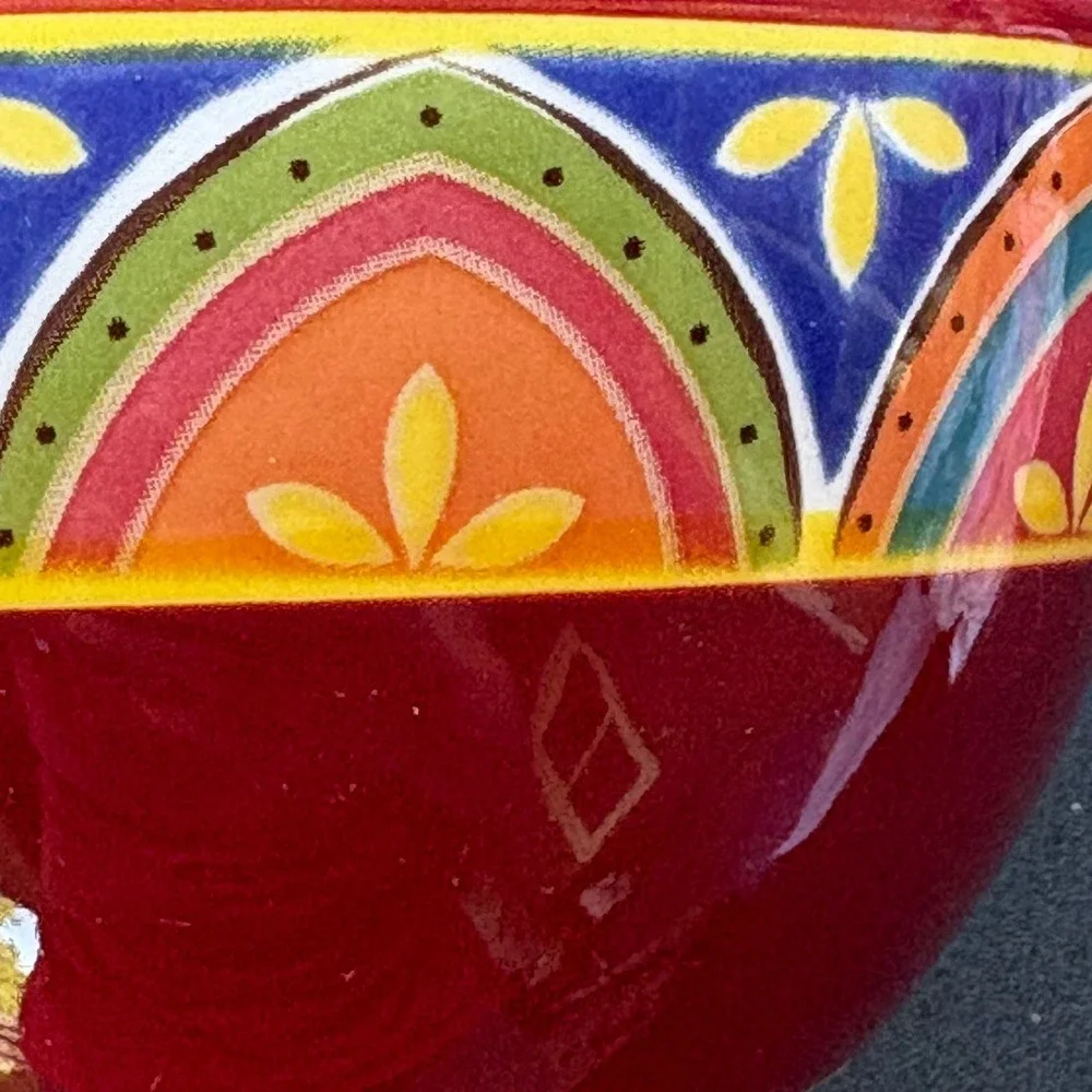 Pier 1 Mexicali Ironstone Bowl Red Yellow Southwestern Geometric Floral Boho
